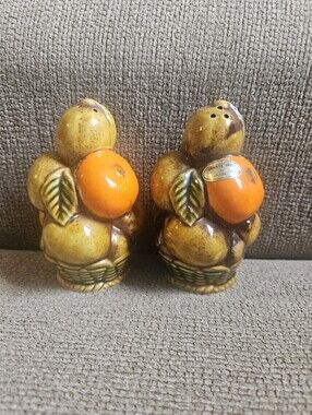 Vintage Orange Spice Fruit Basket Salt & Pepper Shakers By Inarco In Japan